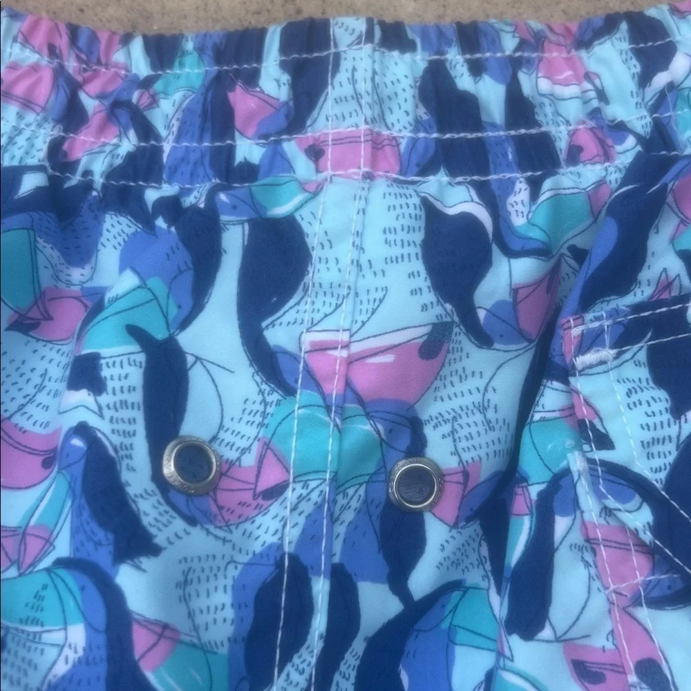 98 Coast Av. Men's Blue Pink Toucan Bird Design Lined Swim Trunks Size L